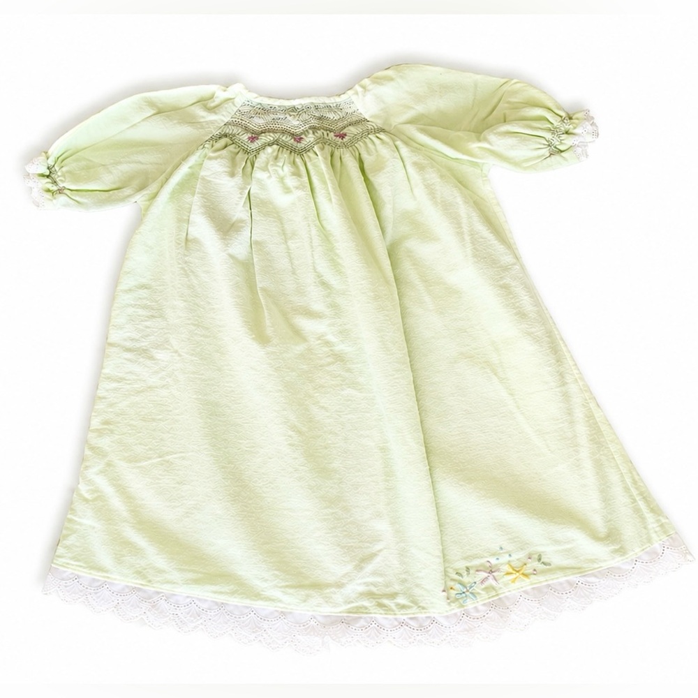 Vintage 60s Light Green Smocked Baby Nightgown